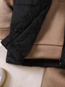 SHEIN Explorewe 3 件装年轻女孩休闲连帽棕色运动衫、棕色裤子和黑色背心套装，秋冬 - 彩色 - 查看 4