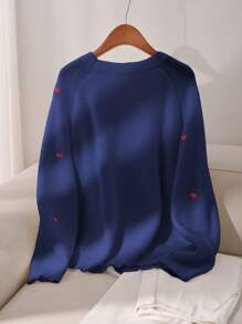 SHEIN Frenchy 大码女式心形图案长袖宽松休闲开衫，适合冬季