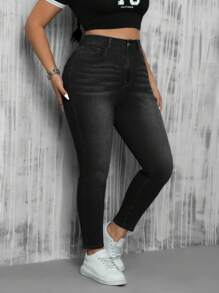 SHEIN ICON Quần Jeans Skinny Túi Lớn Dành Cho Nữ Thường Ngày Phù Hợp Với Mọi Phong Cách - màu đen - Xem 4