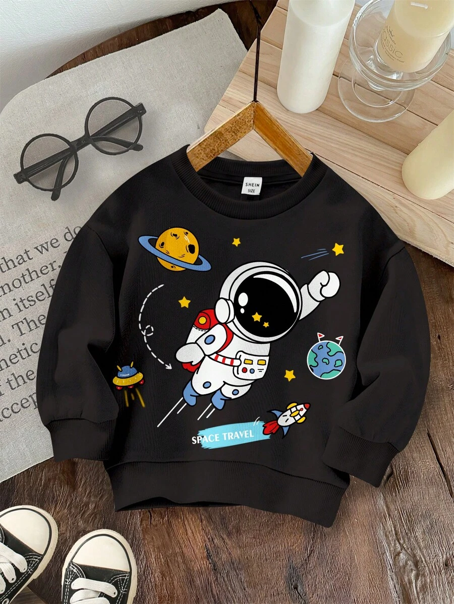 SHEIN Jersey de cuello redondo de punto suave y casual para bebés niños, para otoño/invierno - Negro - Ver 1