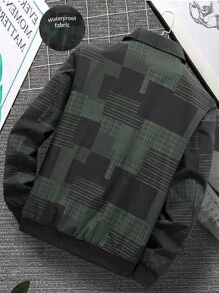 Manfinity Homme Men's Turn-Down Collar Zipper Outdoor Windbreaker Jacket, Plaid Print