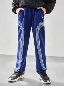 SHEIN Tween Boy Star Print Casual Loose Pants With Pockets, Spring Autumn - Navy Blue - View 6