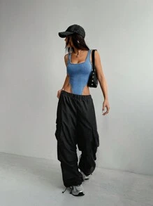 SHEIN EZwear Mono de jean azul ceñido y elástico sexy para mujeres