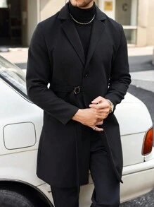 Manfinity Mode Áo khoác dài tay buộc dây màu trơn cho nam, túi tiện dụng, ve áo, tay dài, mùa thu đông - màu đen - Xem 6