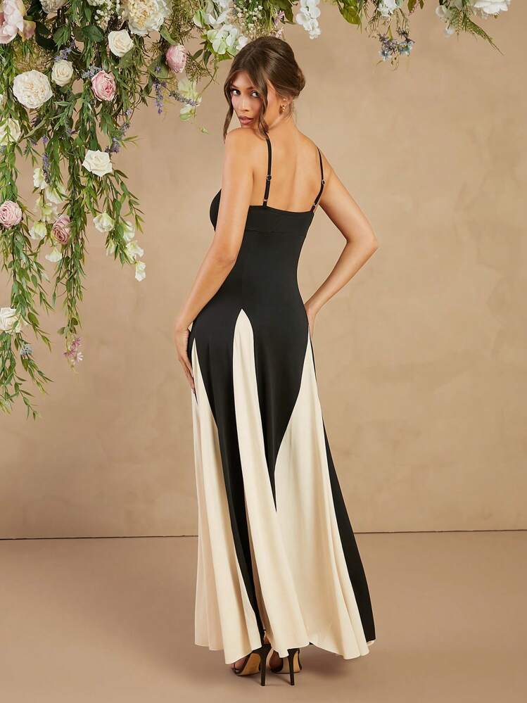 L'Amorae Vestido Elegante Preto e Branco com Alças Finas - Preto e Branco - Visão 2