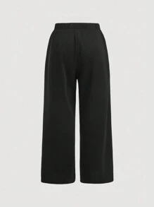 SHEIN MOD Plus Size Pearl & Bowknot Decor Vintage Straight-Leg Pants - Black - View 2