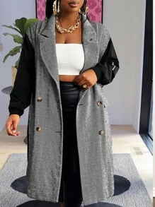 Slaydiva Blazer casual grande taille pour femmes, couleurs bloquées, grille, robuste - Gris - Voir 1