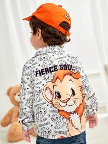 SHEIN Camicia/Blusa a maniche lunghe casual e carina con stampa di leoni per bambini, adatta per la stagione primavera e autunno