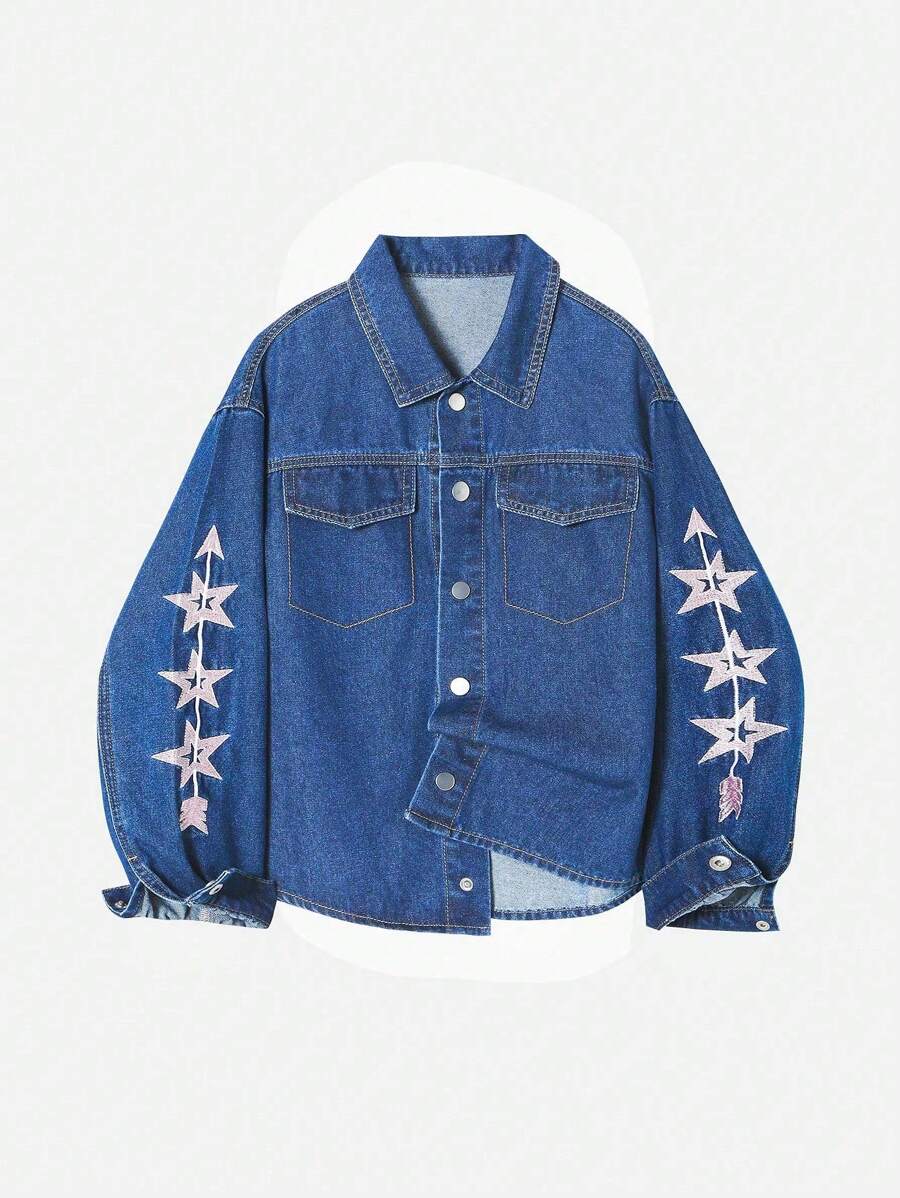 Tween-Mädchen Minimalistische, lässige, langärmelige, bestickte Jacke im Y2K-Stil