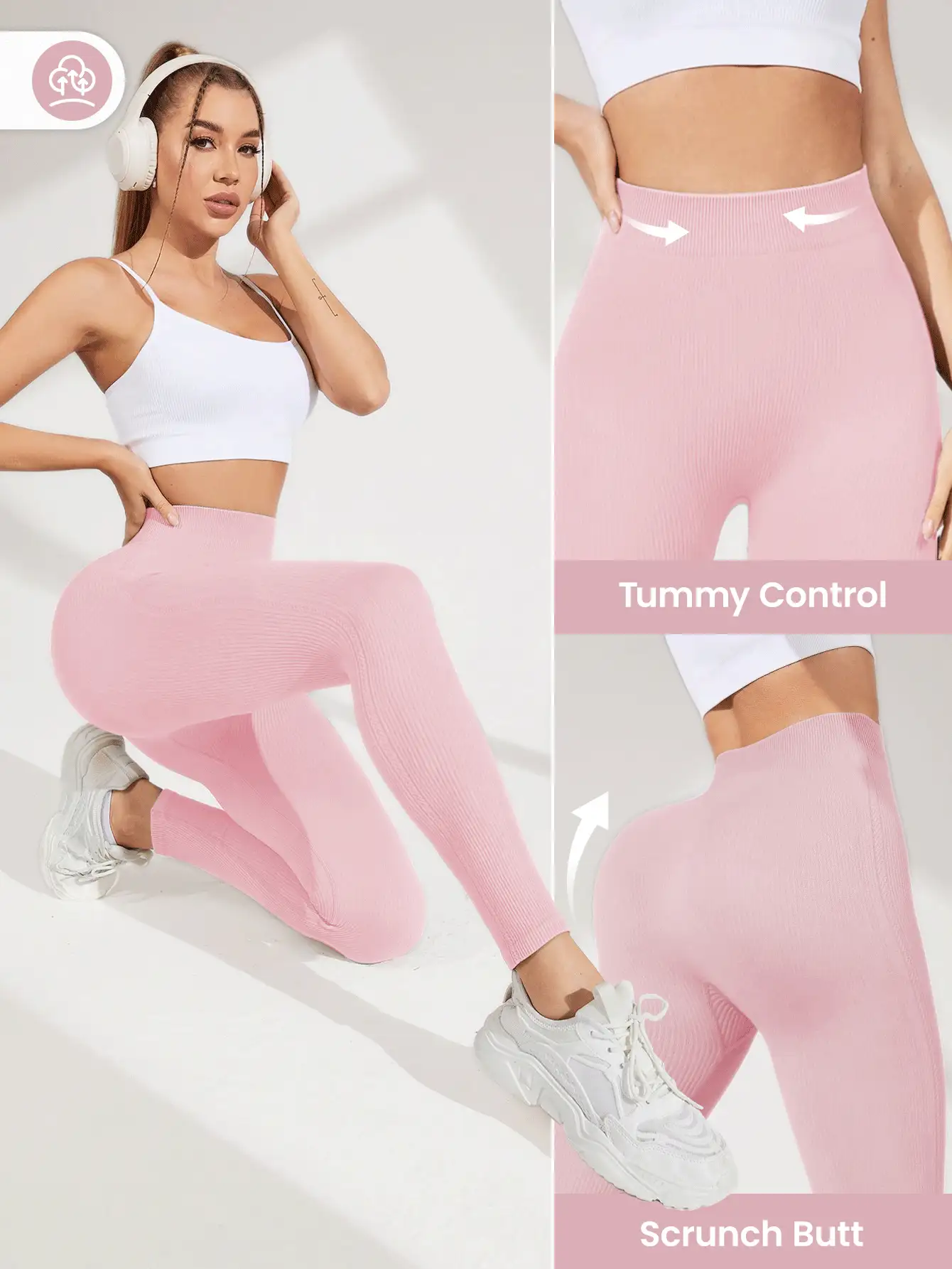 SHEIN Sports Khaki Seamless Sports Base Layer Leggings Yoga Women Pants - Pink - View 8