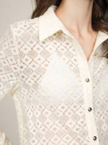 BizChic Women's Business Commuter Lace Sheer Blouse, Elegant Outfit For Christmas, New Year Party, Autumn/Winter