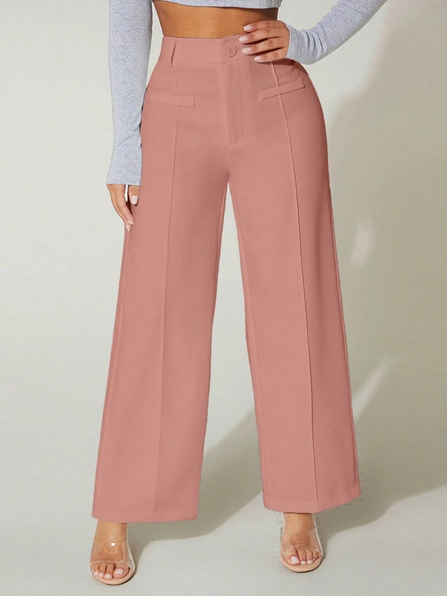 SHEIN PETITE Pantalón de vestir de pierna ancha y cintura alta para verano - Rosa vieja - Ver 1