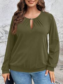 SHEIN LUNE 秋季大码休闲连帽长袖运动衫 - 軍綠色 - 查看 5