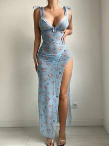 Snug Zone 2pcs/Set Women Sexy Mesh Nightgown (Wireless, Thong) - Baby Blue - View 5