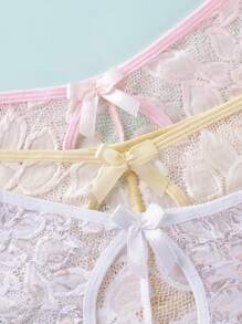 3 piezas/paquete Bragas tipo tanga para mujer con decoración de lazo y diseño calado