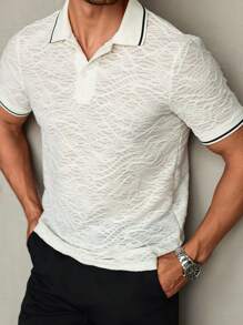 Manfinity Homme Men's Summer Striped Short Sleeve Casual Polo Shirt - White - View 2