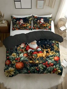 2/3件套圣诞床上用品套装，柔软舒适的超细纤维被套套装，印有圣诞树、礼物、雪花、驯鹿和圣诞老人图案，适用于卧室、客房、宿舍和酒店。 - 彩色 - 查看 6