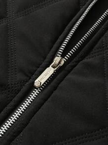 Manfinity Homme Abrigo casual acolchado para hombre, estilo clásico de bombardero, bordado de letras, otoño/invierno - Negro - Ver 6