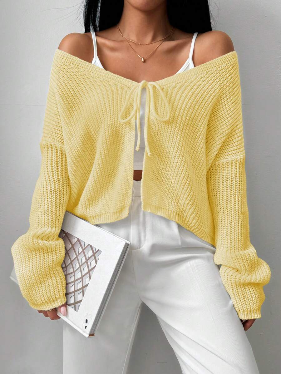 Chiquease 女式宽松系带雪纺开衫 - 黃色 - 查看 1