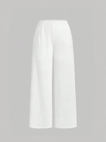 SHEIN MOD 大码优雅浪漫白色珍珠装饰细肩带紧身胸衣和阔腿裤两件套 - 白色 - 查看 5