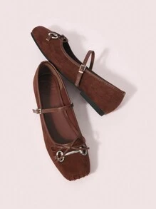 CUCCOO DOLLMOD Women's Outdoor Square Toe Flat Bowknot Accent Suede Slip-On Dress Shoes, Brown - Casual & Formal Wear