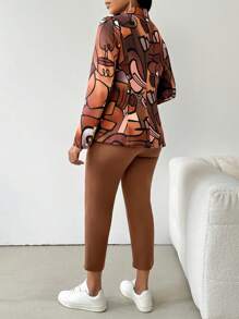 Zolique Women's Bohemian Style Lapel Neck Long Sleeve Jacket And Pants Suit Fall Two Pieces Set - Multicolor - View 2