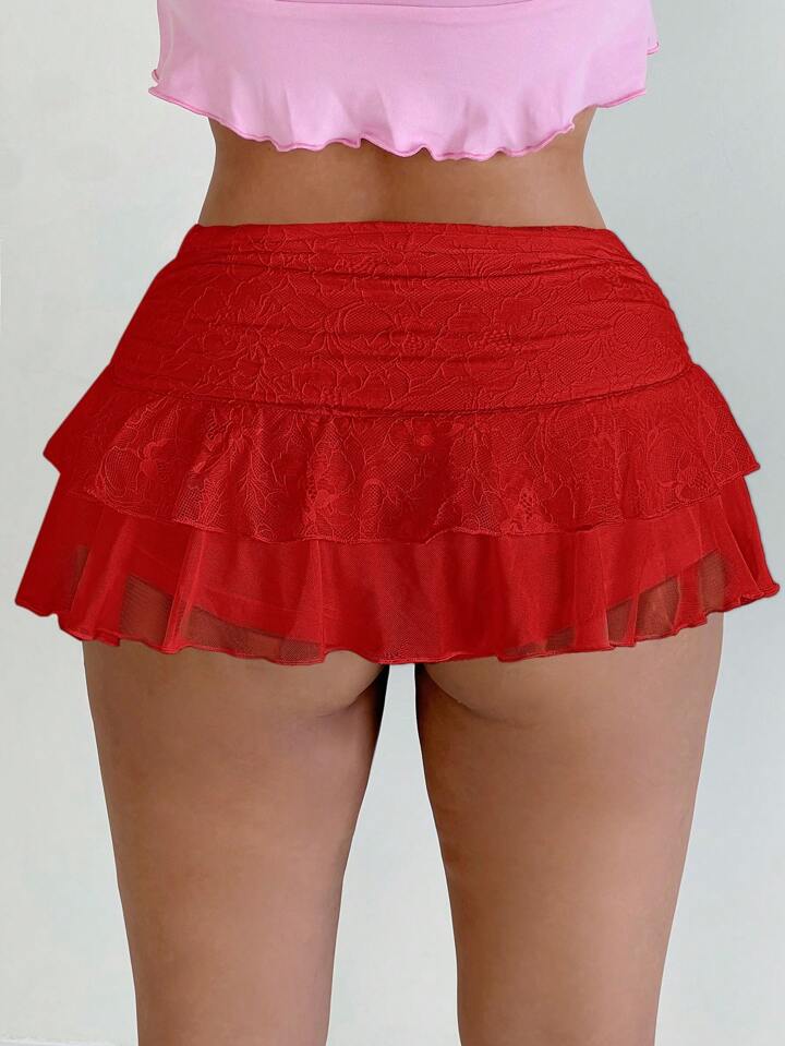 Sweetina Women's Ultra Low Waist Lace Mesh Double-Layer