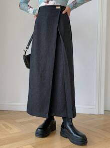 FRIFUL 女士纯色贴花开衩优雅半身裙