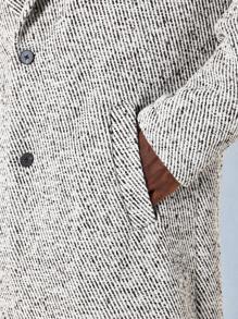 SUMWON Luxury Speckled Tweed Winter Overcoat Long Length Italian Style Designer Button Front Classic Fit Professional Business Formal Outerwear - Light Grey - View 5