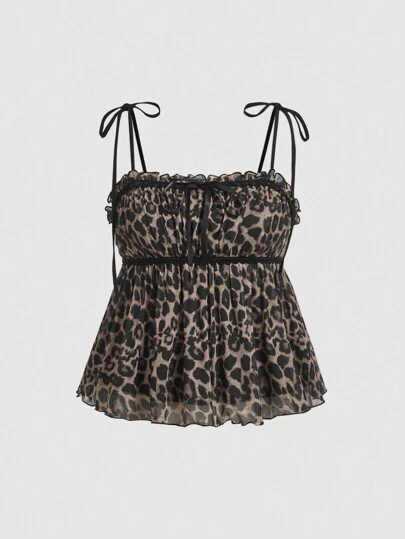 SHEIN MOD 大码复古可爱 Y2k 豹纹吊带背心，适合夏季