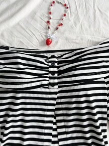 Soleia Blusa de manga larga a rayas blancas y negras, informal y adorable con hombros descubiertos, para mujer de talla grande, para vacaciones, graduación o regreso a la escuela