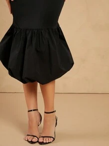 L'Amorae 泡泡下摆紧身中长连衣裙