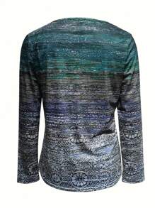 INAWLY 女士春秋季全印花拉链半襟长袖休闲 T 恤图案 T 恤女式春季服装上衣