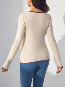SHEIN Women Maternity Solid Color Long Sleeve Knitted Sweater, Fall/Winter - Apricot - View 3