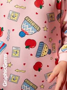 GraphicGems 女孩圣诞苹果心形图案长袖连帽连衣裙，圣诞节