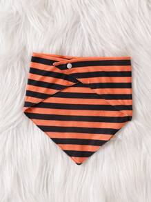 SHEIN Bộ 4 món đồ liền thân hình quỷ đáng yêu cho bé trai, quần sọc cam thêu hình quả bí ngô, mũ và yếm cho bé từ 0-18 tháng tuổi, mùa thu/đông, dành cho tiệc Halloween - Nhiều màu - Xem 4