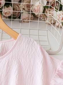 SHEIN LUNE Áo sơ mi viền bèo nhún màu sắc thường ngày cỡ lớn mùa hè - Nhiều màu - Xem 4