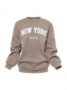 SHEIN Girlism 2pcs/Set Tween Girls' Oversized Casual Letter Print Long Sleeve Crew Neck Sweatshirt And Sweatpants Set