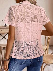 SHEIN LUNE 開襟短袖外套，夏季披肩領設計 - 粉色 - 查看 2