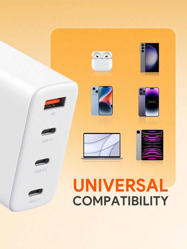 JMMO 100w 4端口 Usb C 墻壁充電器,採用gan技術,3個usb-c端口和1個usb-a端口,適用於 Macbook Pro,macbook Air,dell Xps,iphone 14/13/12,galaxy S22/s21,ipad,steam Deck - 白色 - 查看 5