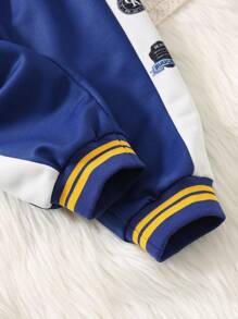 SHEIN 2 Stücke/Set Baby Mädchen/Jungen Kontrast Farbiges Hoodie Jacke mit Buchstaben Muster und Jogginghose Set