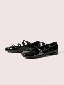 CUCCOO DOLLMOD Retro Square Toe Bow Accent Mary Jane Flats, Classic Women Casual School Shoes Halloween Sorceress Fall - Black - View 9