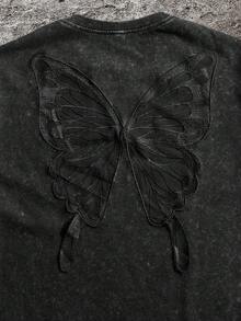 Manfinity BRENVOR 男士扎染针织休闲宽松弹力短袖T恤 - 黑色 - 查看 3