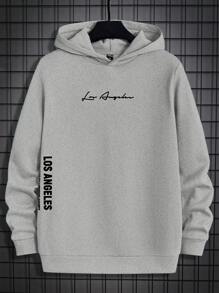 Manfinity VCAY Men's Casual Letter Print Hooded Sweatshirt For Spring Autumn - Light Grey - View 1