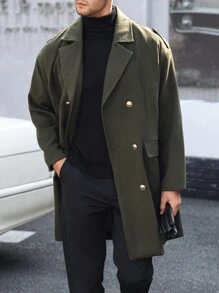 Manfinity Homme Abrigo cruzado informal de hombre, otoño - Verde militar - Ver 3