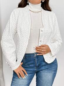 SHEIN Privé Chaqueta de cárdigan de cuello en V con textura de tela básica elegante en talla grande