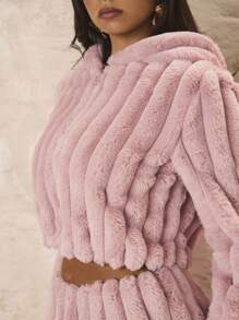 Zolique 2pcs/Set Sweet Furry Hooded Jacket & Skirt Winter Pink Women Snow Teddy Sets,Christmas 2pcs/Set Fall Cloth For Women