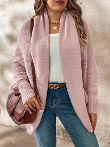 SHEIN LUNE Plus Size Long Sleeve Solid Color Casual Cardigan, For Winter