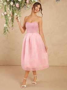 L'Amorae 编织欧根纱修身喇叭形无袖中长连衣裙 - 粉色 - 查看 2