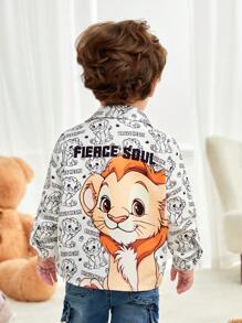 SHEIN Camicia/Blusa a maniche lunghe casual e carina con stampa di leoni per bambini, adatta per la stagione primavera e autunno
